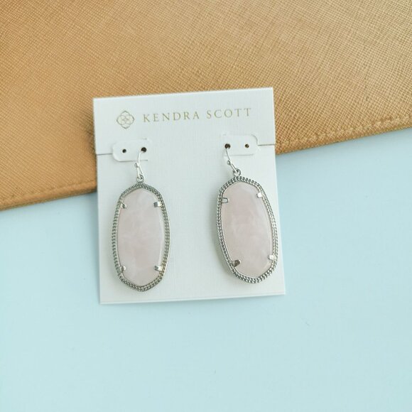 Kendra Scott Elle Drop Earrings - Silver Rose Quartz - Picture 1 of 3